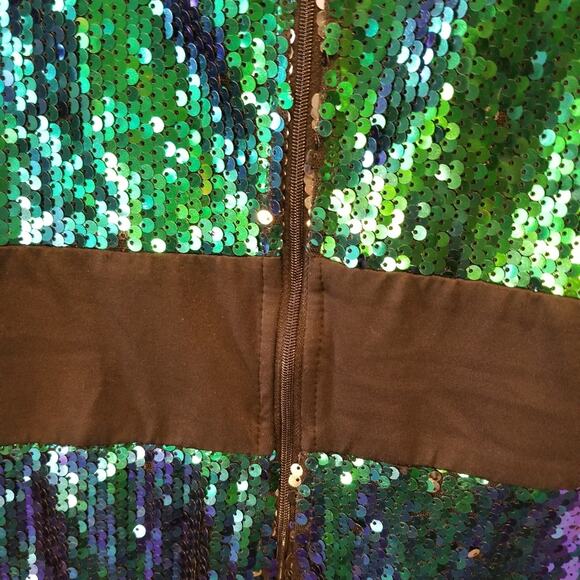 Green Goddess Sequin High Slit Maxi Dress Evening Plunging Neckline Size S - Picture 14 of 15